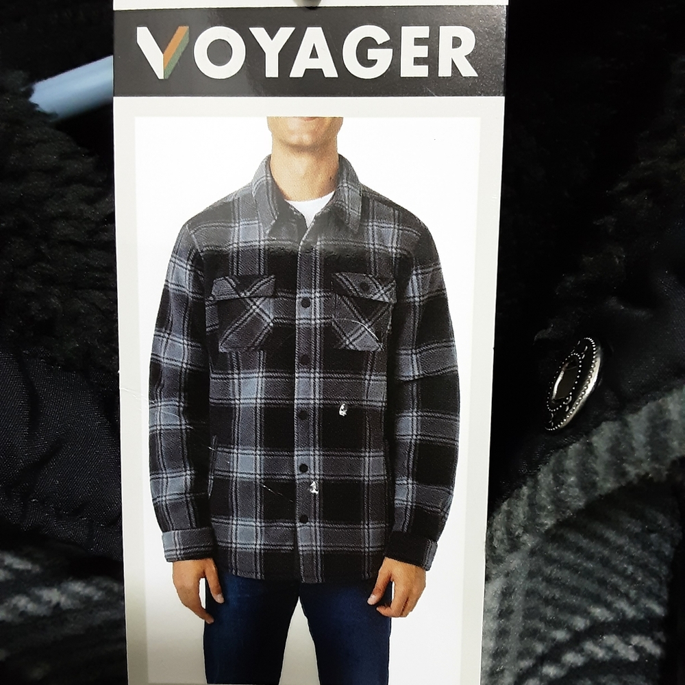 Voyager Men's Super Plush Shirt Jacket Gray/Black , Size M